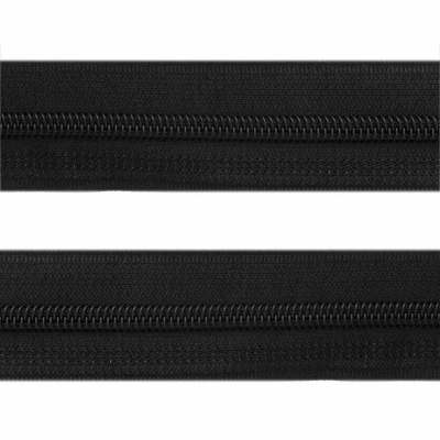 Рулонная молния с покрытием PVC спираль тип 3 (упак.270м) -черная с полосой СВО - купить в Междуреченске. Цена: 12.74 руб.