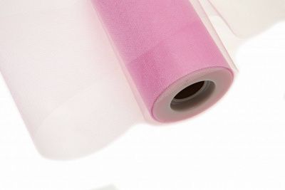 Фатин блестящий в шпульках 16-14, 12 гр/м2, шир. 15 см (в нам. 25+/-1 м), цвет розовый - купить в Междуреченске. Цена: 108.61 руб.