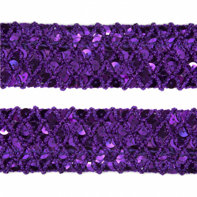Тесьма с пайетками 12, шир. 35 мм/уп. 25+/-1 м, цвет фиолет - купить в Междуреченске. Цена: 1 321.65 руб.