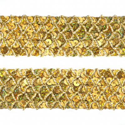 Тесьма с пайетками D16, шир. 35 мм/уп. 25+/-1 м, цвет золото - купить в Междуреченске. Цена: 1 281.60 руб.