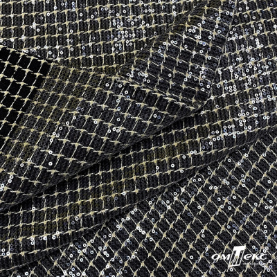 Ткань костюмная с пайетками, 100%полиэстр, 460+/-10 гр/м2, 150см #309 - цв. чёрный - купить в Междуреченске. Цена 1 203.93 руб.