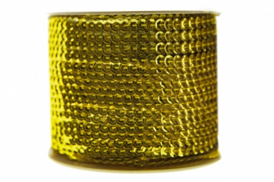 Пайетки "ОмТекс" на нитях, SILVER-BASE, 6 мм С / упак.73+/-1м, цв. 7 - св.золото - купить в Междуреченске. Цена: 468.37 руб.