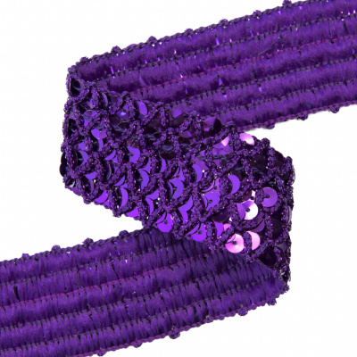 Тесьма с пайетками 12, шир. 35 мм/уп. 25+/-1 м, цвет фиолет - купить в Междуреченске. Цена: 1 321.65 руб.