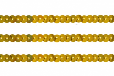Пайетки "ОмТекс" на нитях, SILVER SHINING, 6 мм F / упак.91+/-1м, цв. 48 - золото - купить в Междуреченске. Цена: 356.19 руб.