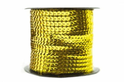 Пайетки "ОмТекс" на нитях, SILVER-BASE, 6 мм С / упак.73+/-1м, цв. А-1 - т.золото - купить в Междуреченске. Цена: 468.37 руб.