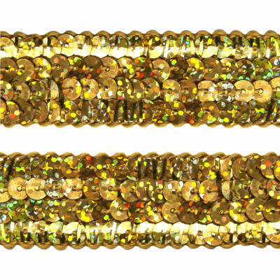 Тесьма с пайетками D16, шир. 20 мм/уп. 25+/-1 м, цвет золото - купить в Междуреченске. Цена: 778.19 руб.